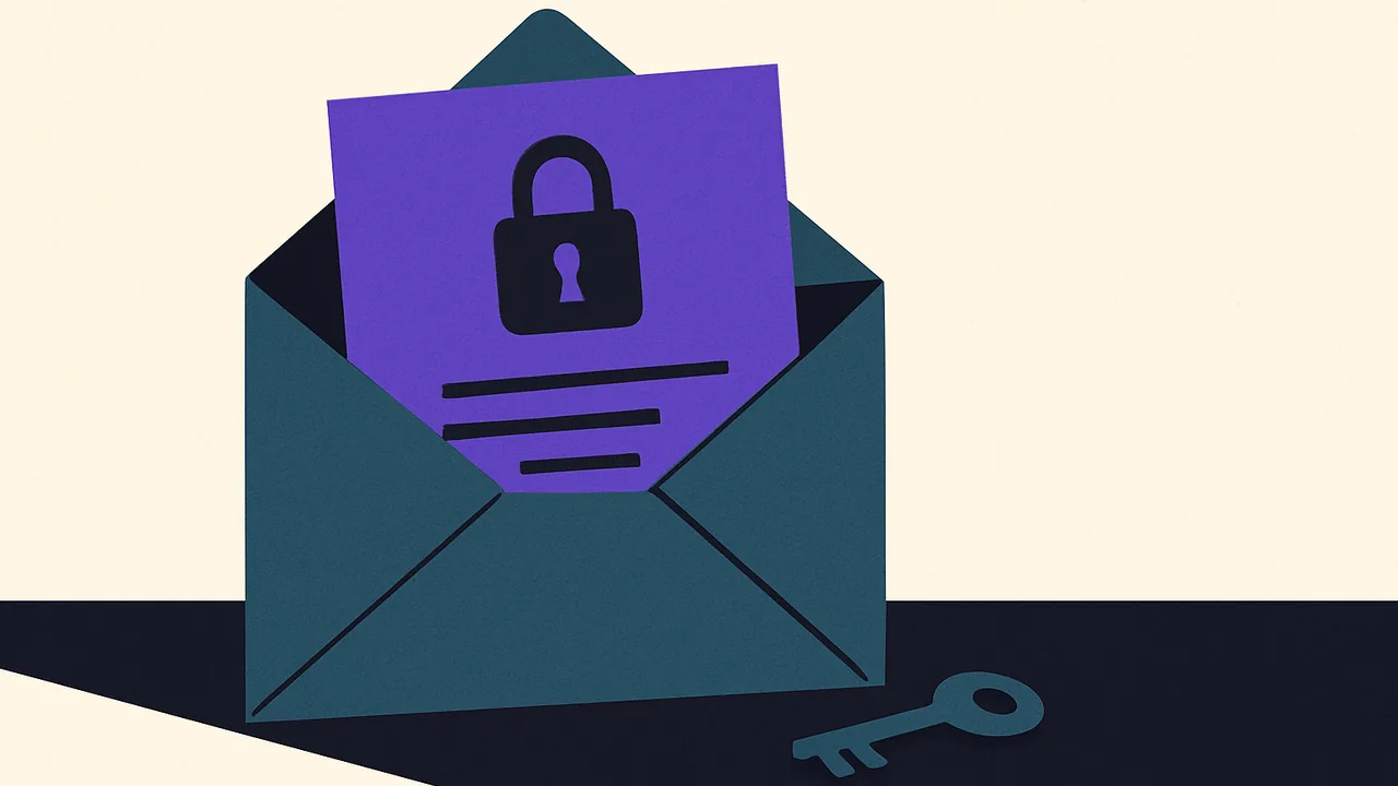 an opened envelope on a table with a once-locked contract inside and a small key left beside it