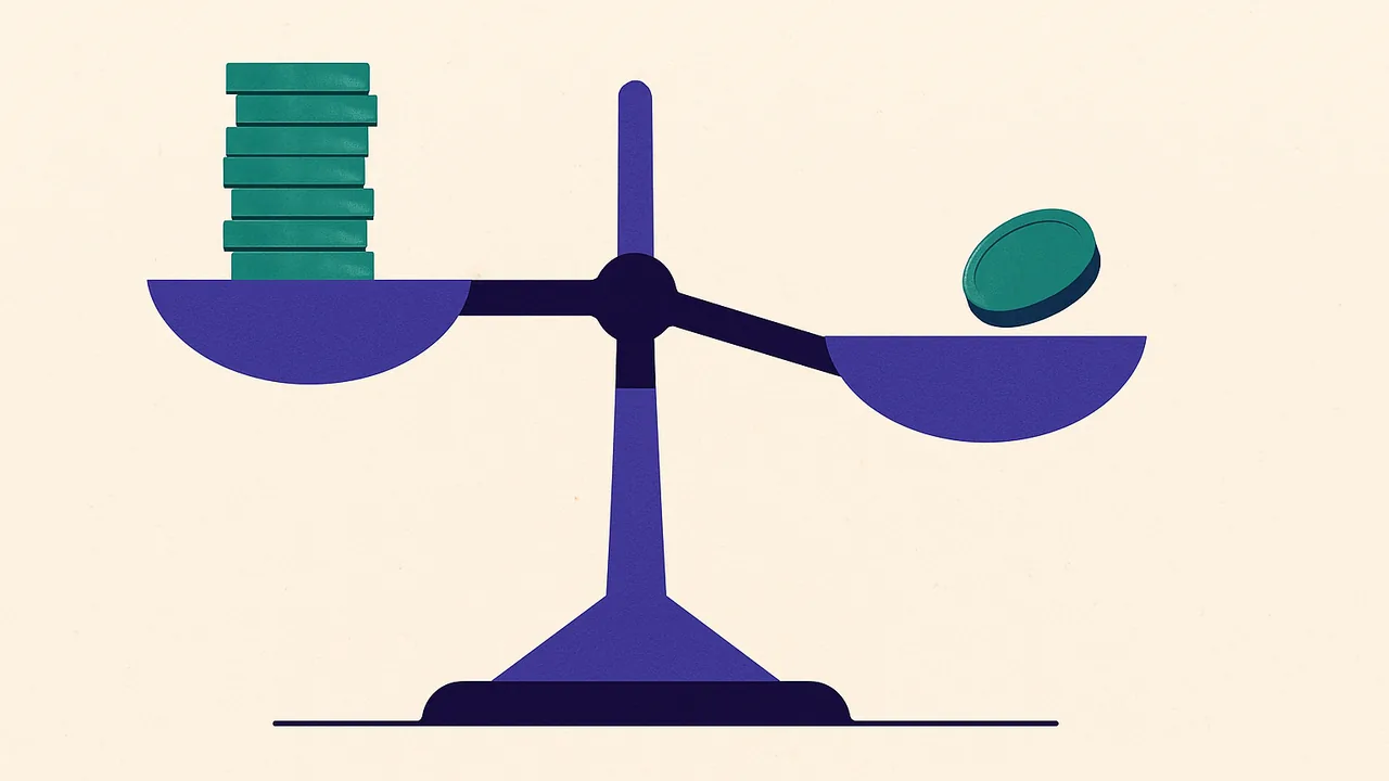 a balance scale tipped by a single extra coin
