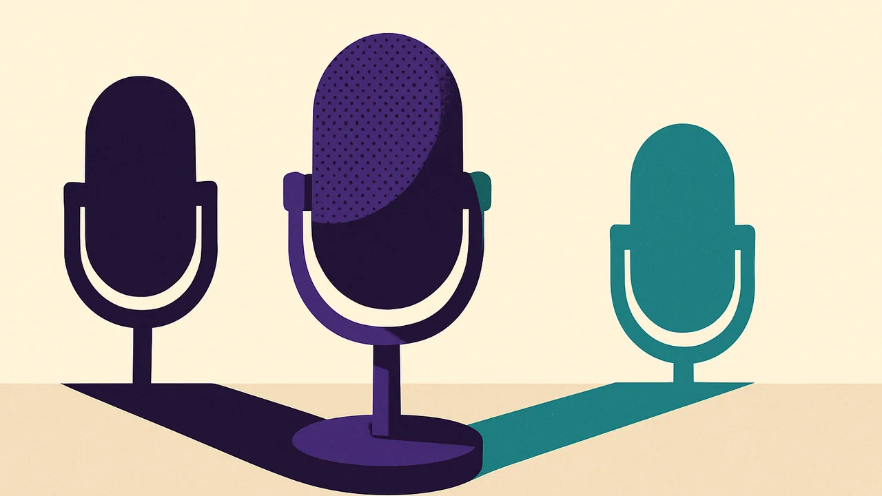a microphone on a table casting two conflicting shadows in opposite directions