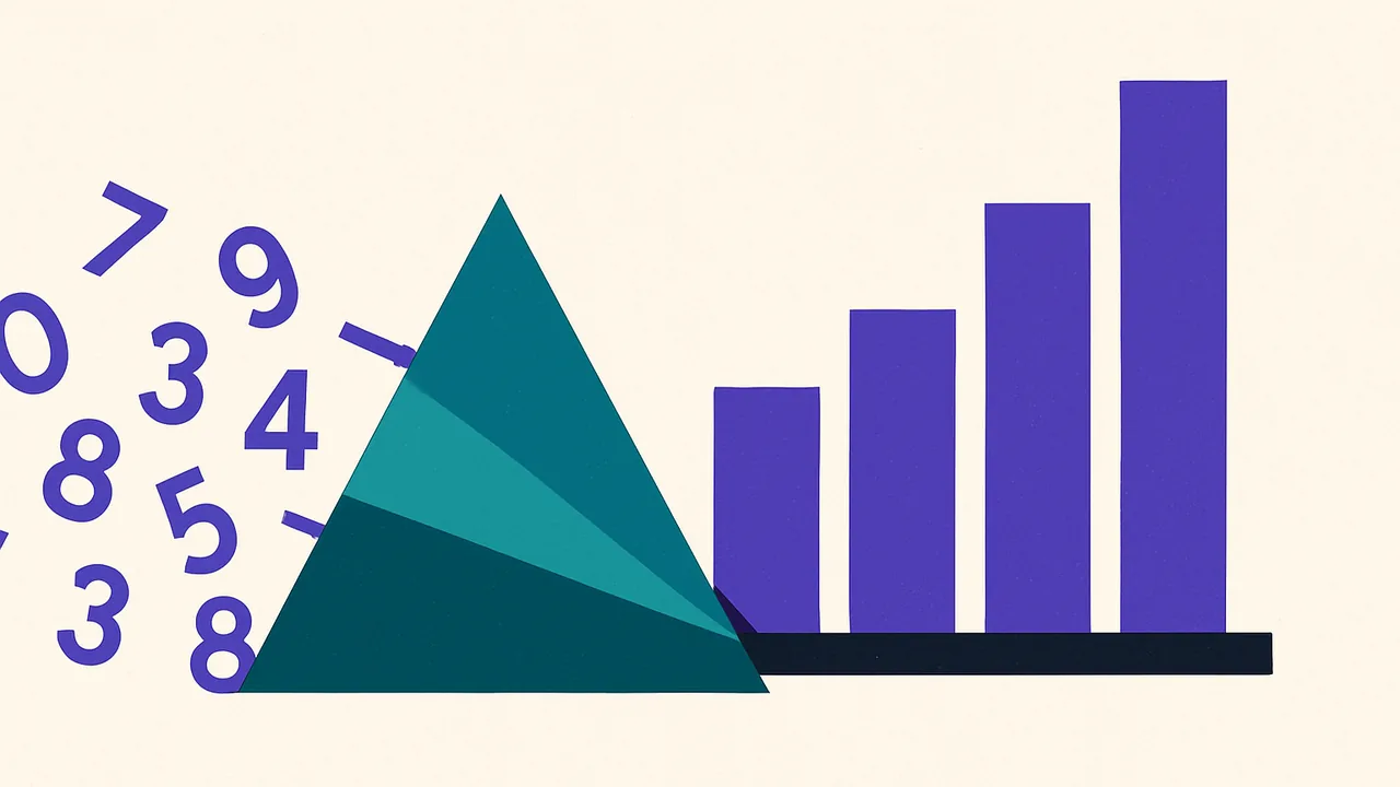 a single prism turning a stream of scattered numbers into a clear bar chart