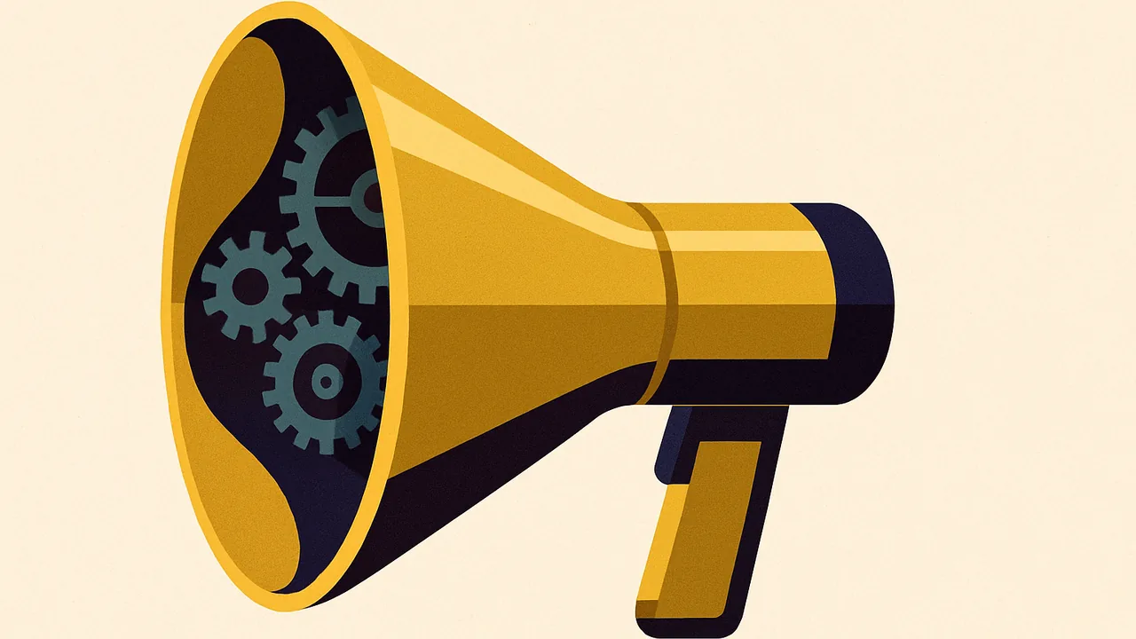 a shiny brass megaphone packed tightly with small clockwork gears inside