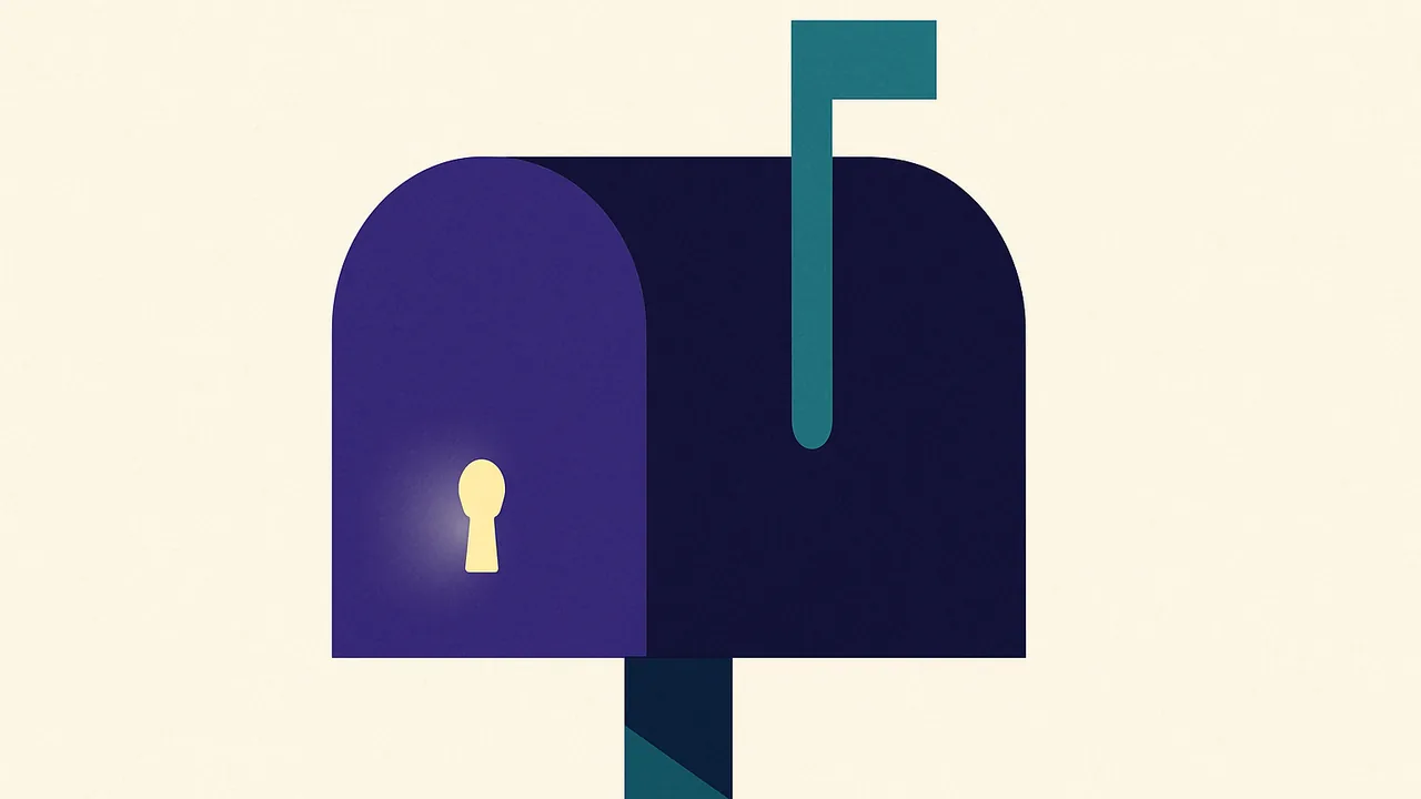 a sealed mailbox with a faint glow leaking from the keyhole