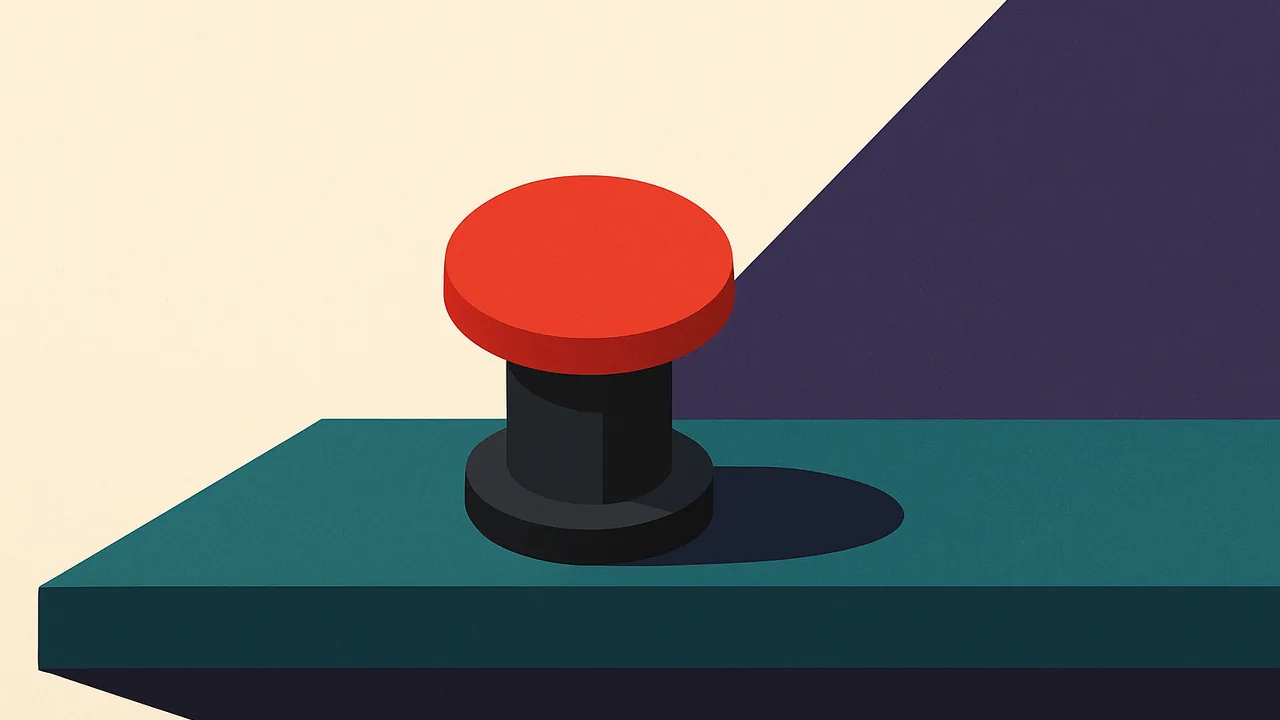 a large red emergency stop button on a quiet empty stage