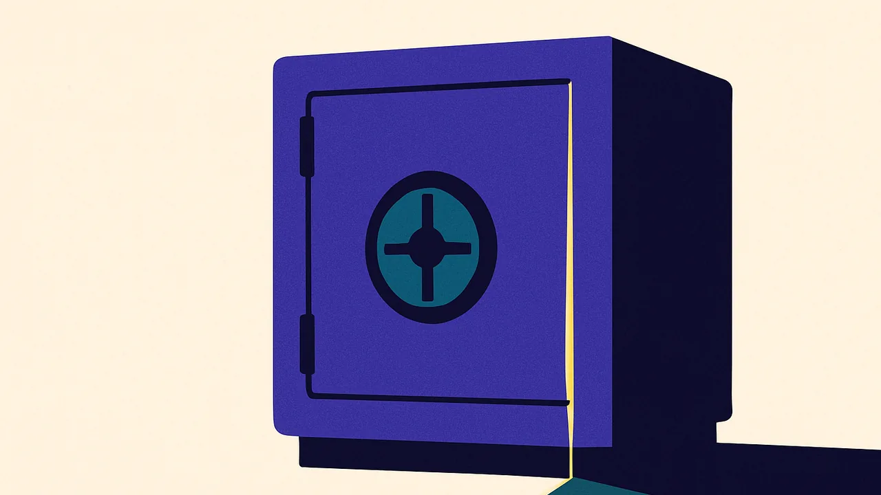 a sturdy locked vault with a thin beam of light escaping from a hairline crack
