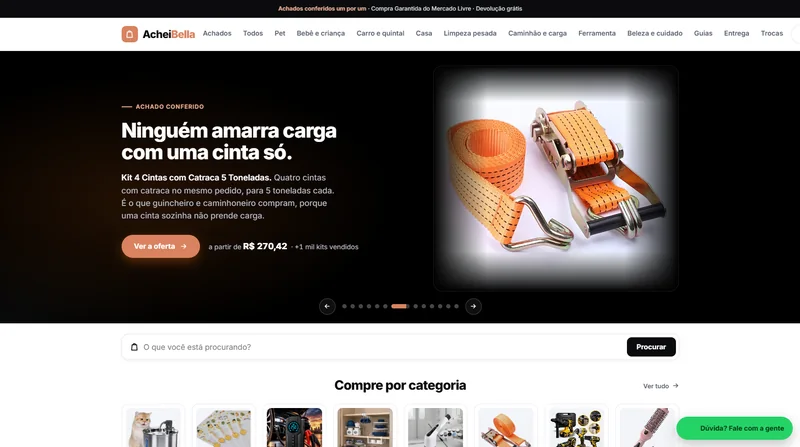 Home do Achei Bella com o achado da semana em destaque