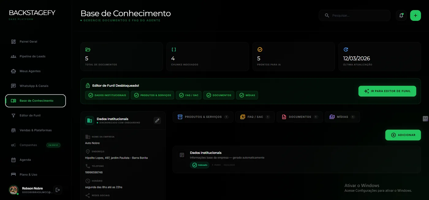 Base de conhecimento do BackStageFy
