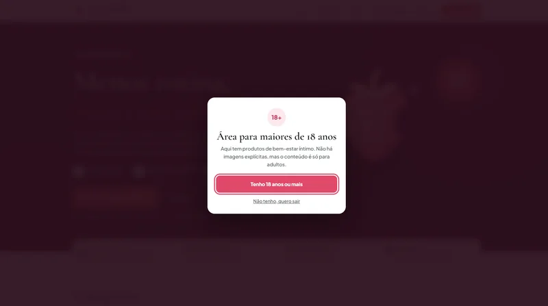 Porta de entrada do site, que confirma maioridade antes de mostrar o conteúdo