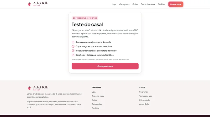 Tela do teste do casal: 24 perguntas e cartilha em PDF no final