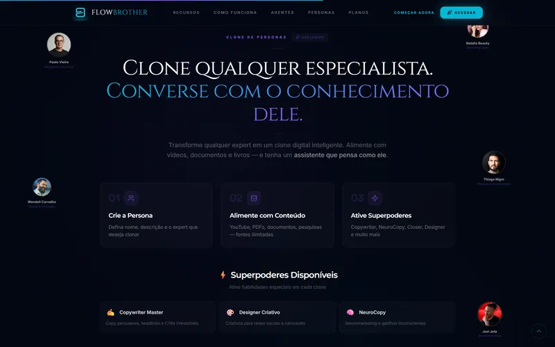 Clone de personas do FlowBrother: transforme um especialista em assistente digital