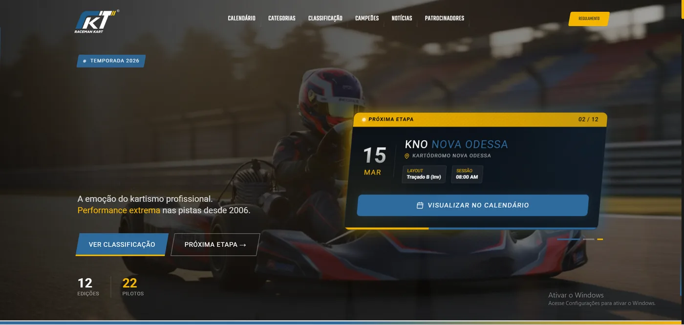Dashboard do Raceman Kart