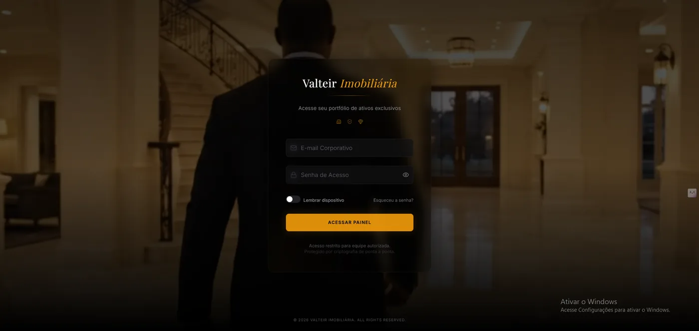 Tela de login da Valtair Imobiliária